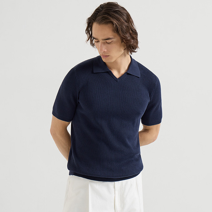 brunello cucinelli english rib knit polo shirt